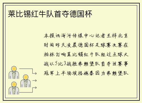 莱比锡红牛队首夺德国杯